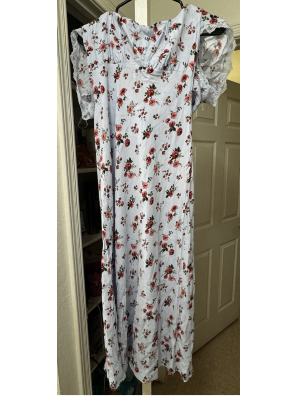 Wild Fable Maxi Dress Light Blue Floral Cowl Neck Ruffle Sleeve Women Size S